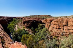 Panoramique de Kings Canyon et de sa végétation luxuriante en contrebas